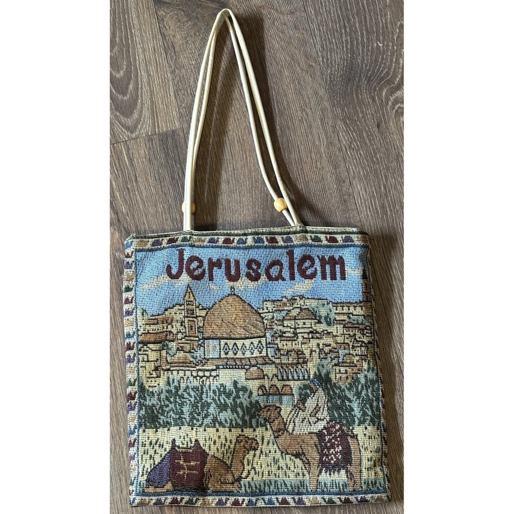 Vintage Jerusalem Tote Tapestry Camel Purse Handbag Bag Satchel 12"x13"